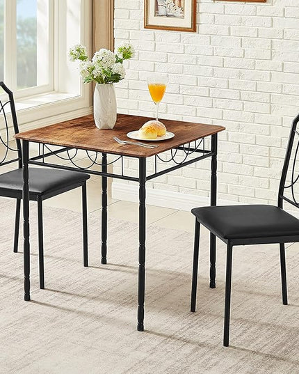 VECELO 3 Pieces Sets,43.3" Table&Chairs for 2,Industrial Counter Height Tabletop with Bar Stools, Rectangle Breakfast Chairs, Living Room, Apartment, Dining Table for 2, Brown - LeafyLoom