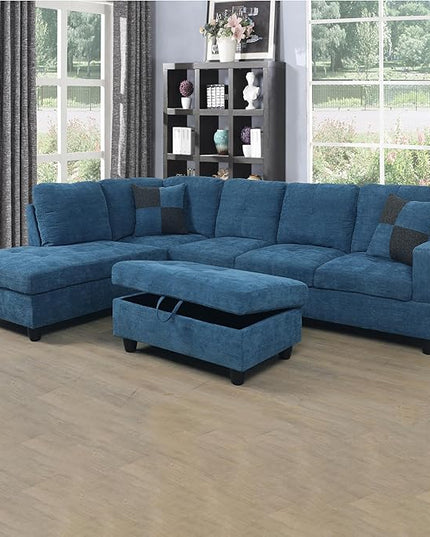 Sectional Sofa, Modern L-Shaped Modular Couch Upholstered 6 Seaters Sofa&Couch with Storage Ottoman, Living Room Furniture Set for Small Apartment, Blue-AD - LeafyLoom