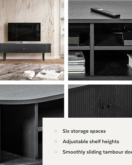 71’’ Black TV Stand with Storage and Shelves designed to fit 65’’ - 75’’ TVs. Black Wood Entertainment Center for Living Room and Bedroom, Media Console and Modern TV Console Table (Black Oak) - LeafyLoom