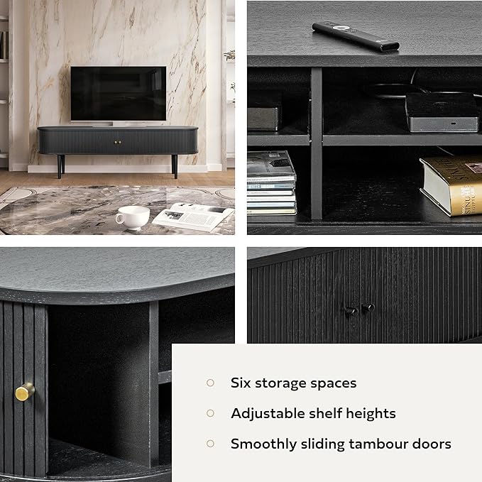 71’’ Black TV Stand with Storage and Shelves designed to fit 65’’ - 75’’ TVs. Black Wood Entertainment Center for Living Room and Bedroom, Media Console and Modern TV Console Table (Black Oak) - LeafyLoom