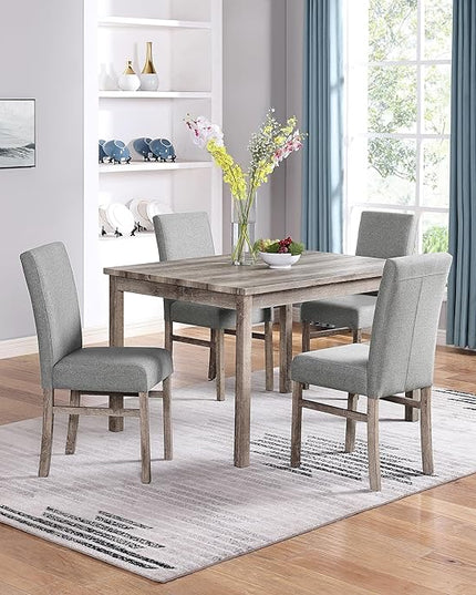 RITSU Modern 5 Pcs Set, Including Solid Wood Rectangle Table, 4 Upholstered Dining Chairs and Bench, for Kitchen, Living Room, Small Apartment, Antique Yellow+Gray - LeafyLoom