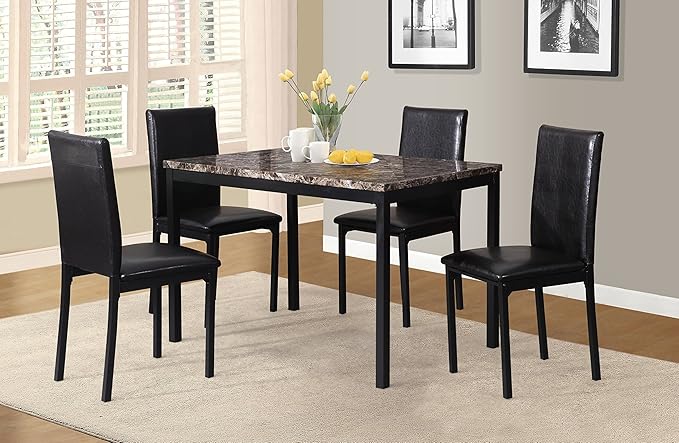 Roundhill Furniture Noyes Metal Dining Table with Laminated Faux Marble Top - LeafyLoom