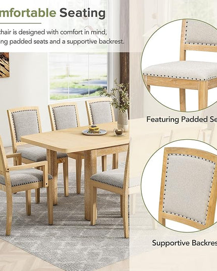 NicBex Dining Table Kitchen & Dining Room Tables Rustic Extendable 84Inch Dining Table Set with 24Inch Removable Leaf, 6 Upholstered Armless Dining Chairs and 2 Padded Chairs, Natural+Grey - LeafyLoom