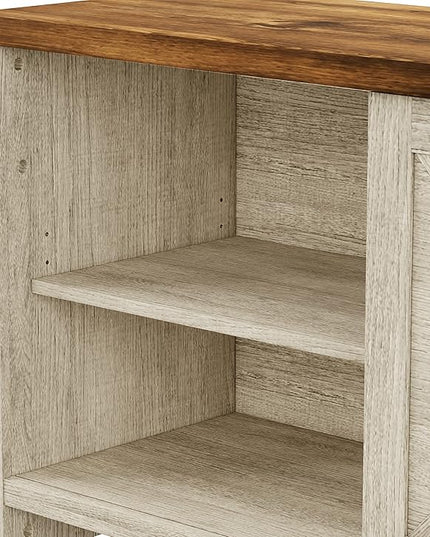 Hillsdale Columbus Wood Entertainment Console, 64 Inch, White Oak with Walnut Top - LeafyLoom