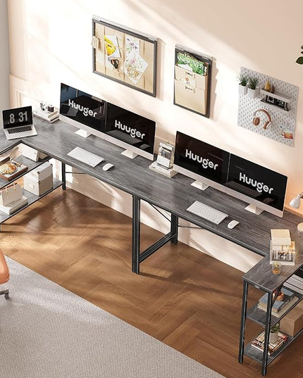L Shaped Desk, 55 Inches Computer Desk with Reversible Storage Shelves, Gaming Desk, Corner Desk Home Office Desks, Writing Desk Study Desk with Metal Frame, Gray - LeafyLoom