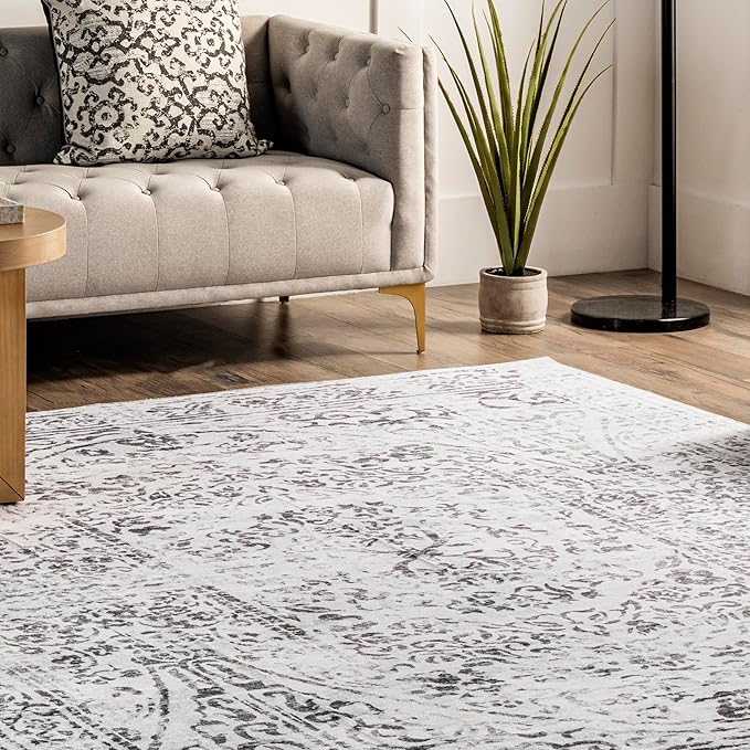 nuLOOM Bess Persian Vintage Machine Washable Ultra Thin Area Rug, 5' x 8', Ivory - LeafyLoom