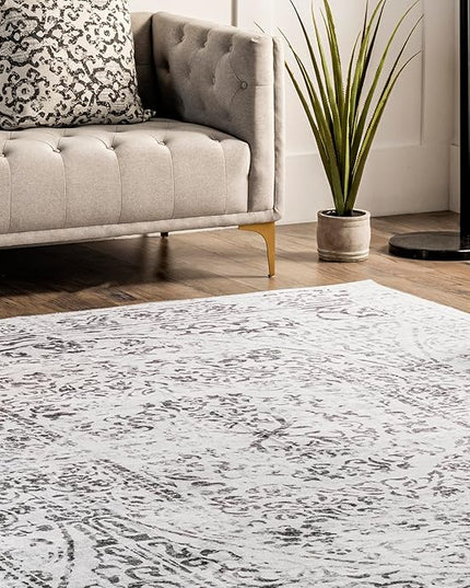 nuLOOM Bess Persian Vintage Machine Washable Ultra Thin Area Rug, 6' x 9', Ivory - LeafyLoom