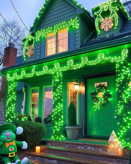 Minetom Solar String Lights Outdoor, 40FT 100 LED String Lights Solar Powered with 8 Lighting Modes, Green String Lights for St Patrick Decoration, Waterproof Solar Lights for Outside Tree Yard, Green Minetom
