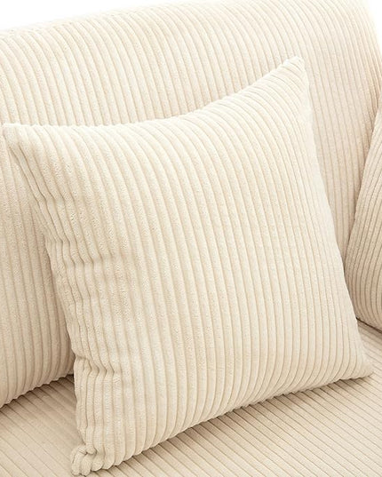 Morden Soft Corduroy Upholstered 3 Seater Sofa Couch with Removable Back Cushions and 5 Pillows for Living Room, Apartment, Office, 105", Beige-403 - LeafyLoom