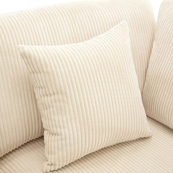 Morden Soft Corduroy Upholstered 3 Seater Sofa Couch with Removable Back Cushions and 5 Pillows for Living Room, Apartment, Office, 105", Beige-403 - LeafyLoom