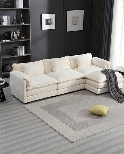 5 Seater L Shaped Convertible Modular Sectional Sofa with Reversible Chaise, Minimalist Oversized Sleeper Corner Couch,Chenille Upholstered Leisure Sofá for Living Room Office, Beige 112.2" - LeafyLoom