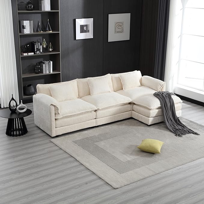 5 Seater L Shaped Convertible Modular Sectional Sofa with Reversible Chaise, Minimalist Oversized Sleeper Corner Couch,Chenille Upholstered Leisure Sofá for Living Room Office, Beige 112.2" - LeafyLoom