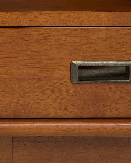 SIMPLIHOME Draper SOLID HARDWOOD 35 Inch Mid Century Modern Wide Bookcase and Storage Unit in Teak Brown, For the Living Room, Study Room and Office - LeafyLoom