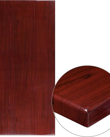 Flash Furniture Glenbrook 30" x 60" Rectangular High-Gloss Mahogany Resin Table Top with 2" Thick Edge - LeafyLoom