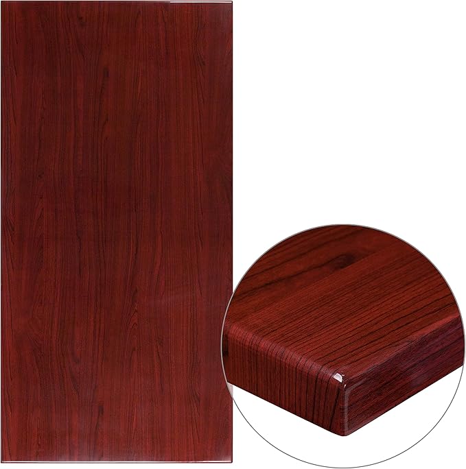 Flash Furniture Glenbrook 30" x 60" Rectangular High-Gloss Mahogany Resin Table Top with 2" Thick Edge - LeafyLoom