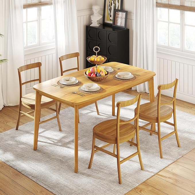 KKL Dining Table, 47“ Malaysian Oak Kitchen Table, Farmhouse Wood Dining Table for 2, Easy Assembly, Natural - LeafyLoom