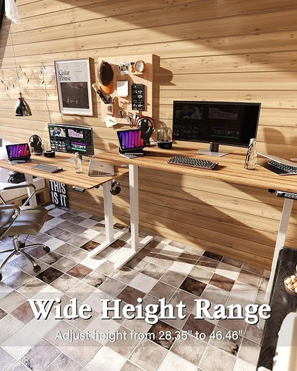 Monomi Electric Standing Desk, 55 x 24 inches Height Adjustable Desk, Ergonomic Home Office Sit Stand Up Desk with Memory Preset Controller (Natural Top/White Frame) - LeafyLoom