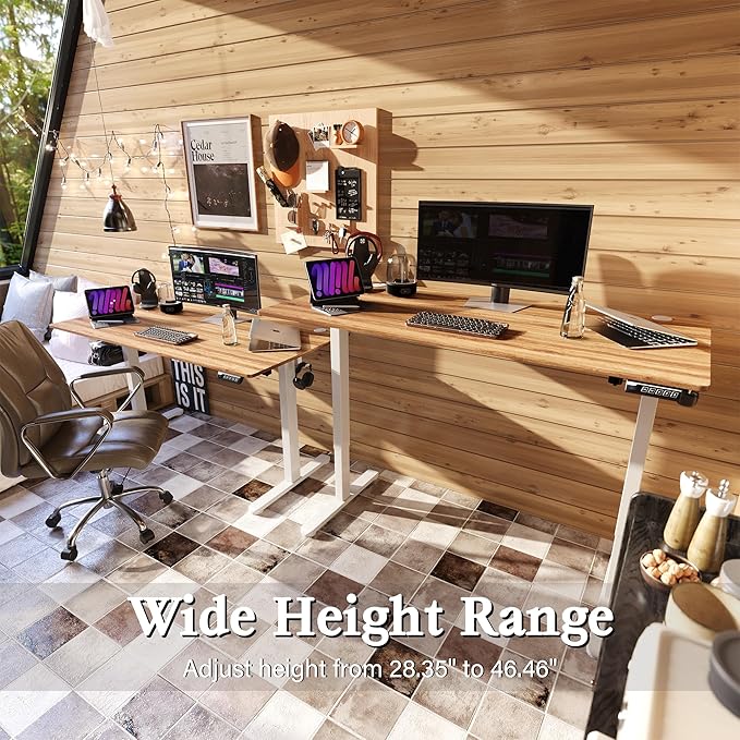 Monomi Electric Standing Desk, 55 x 24 inches Height Adjustable Desk, Ergonomic Home Office Sit Stand Up Desk with Memory Preset Controller (Natural Top/White Frame) - LeafyLoom