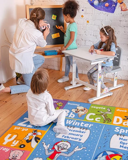 KC Cubs | Looney Tunes ABC Alphabet, Seasons, Months and Days of The Week Educational Learning & Game Play Area Non Slip Boy & Girl Kids Rug Carpet for Children Bedroom, Toddler Classroom & Baby Mat - LeafyLoom