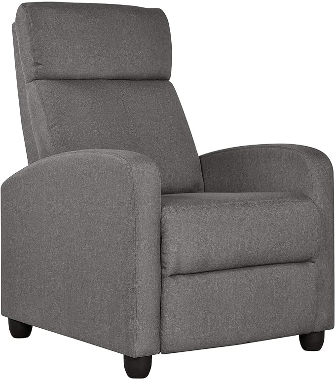Yaheetech Fabric Recliner Chair Sofa Ergonomic Adjustable Single Sofa with Thicker Seat Cushion Modern Home Theater Seating for Living Room Matte Grey - LeafyLoom