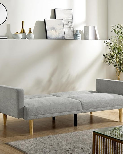 Folding Futon Sofa Tapered Wood Legs,Modern Space Saving Couch,Easily Converts to Single Bed,Easy Assembly,Multi-Functional Loveseat Ideal for Small Home Living Room,Grey, 76" - LeafyLoom