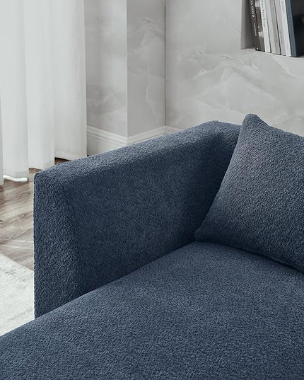113" L-Shape Sectional Side Chaise and Ottoman, Modular Sofa, DIY Combination, Loop Yarn Fabric for Living Room, Apartment, 113inch, Blue Left - LeafyLoom