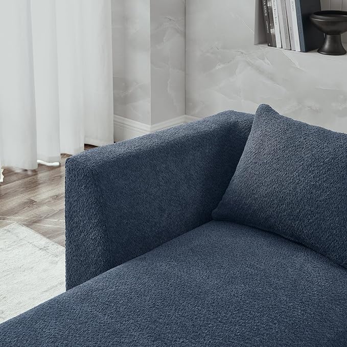 113" L-Shape Sectional Side Chaise and Ottoman, Modular Sofa, DIY Combination, Loop Yarn Fabric for Living Room, Apartment, 113inch, Blue Left - LeafyLoom