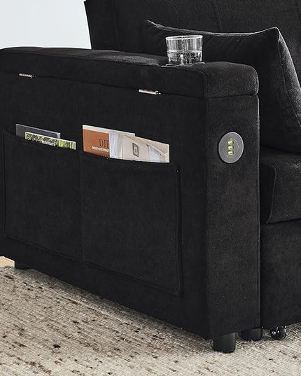 4 in 1 Multifunctional Convertible Loveseat Sleeper Sofa Bed,Soft Chenille Tufted Love Seats Sofabed W/Pull Out Sleep Couch,Armrests Storage,Cupholders,USB Ports,Pillows and Side Pockets - LeafyLoom
