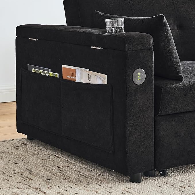 4 in 1 Multifunctional Convertible Loveseat Sleeper Sofa Bed,Soft Chenille Tufted Love Seats Sofabed W/Pull Out Sleep Couch,Armrests Storage,Cupholders,USB Ports,Pillows and Side Pockets - LeafyLoom
