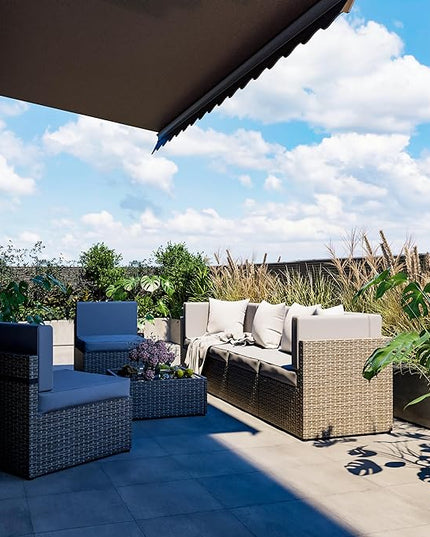 Pamapic Patio Furniture Set, 7 Pieces Modular Outdoor Sectional,Wicker Patio Sectional Sofa Conversation Set, Rattan Sofa with Coffee Table and Washable Cushions Covers, Grey Rattan(Grey Cushions) - LeafyLoom