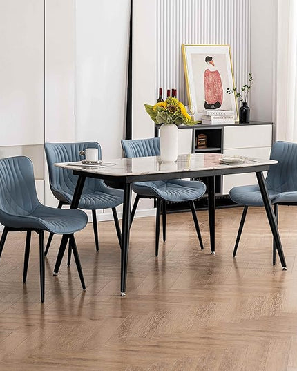 YOUTASTE Dining Chairs Set of 2 Upholstered Mid Century Modern Kitchen Dining Room Chairs Armless Faux Leather Accent Chairs Metal Vanity Lounge Chair with Back for Living Room Bedrooms,Blue - LeafyLoom