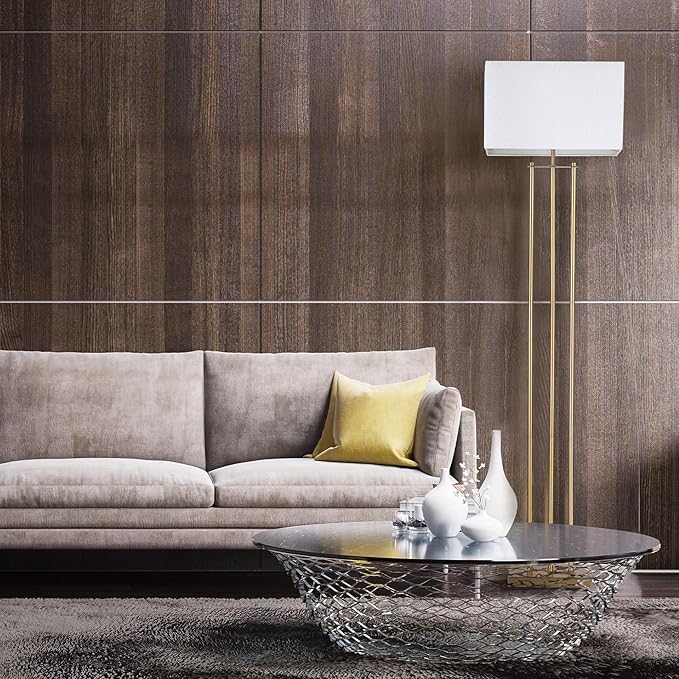 Globe Electric 67775 62" Floor Lamp, Matte Brass, White Linen Shade, Floor Lamp for Living Room, Floor Lamp for Bedroom, Home Improvement, Reading Lamp, Home Office Accessories, Home Décor - LeafyLoom