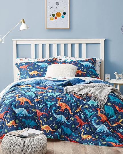 Kids Queen Bedding Comforter Set for Boys, 7 Pieces Soft Lightweight Dinosaur Bedding Queen Set with Sheets, Bed in a Bag, Durable Boys Queen Comforter Set - LeafyLoom