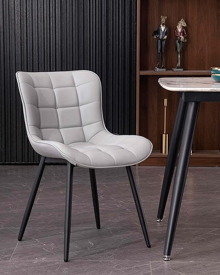 YOUTASTE Grey Dining Chairs Set of 2 PU Leather Upholstered Modern Armless Dining Room Chair with Back Metal Kitchen Dinner Accent Guest Chairs for Vanity Reception Waiting Room - LeafyLoom