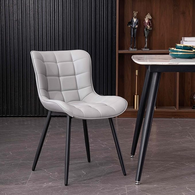 YOUTASTE Grey Dining Chairs Set of 2 PU Leather Upholstered Modern Armless Dining Room Chair with Back Metal Kitchen Dinner Accent Guest Chairs for Vanity Reception Waiting Room - LeafyLoom