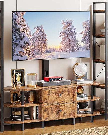 IRONCK TV Stand with Mount and Power Outlet 55", Swivel TV Stand Mount for 75+ inch TV, 3 Tiers TV Console with Drawer and Storage Shelves Entertainment Center - LeafyLoom