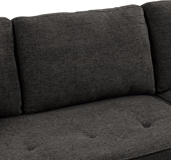 Convertible Futon Bed, Button Tufted Folding Sleeper Adjustable Backrest,Wooden Frame & 2 Pillows Small Sofa & Couches for Living Room,Apartment,Home Decor, Black 104.5" - LeafyLoom