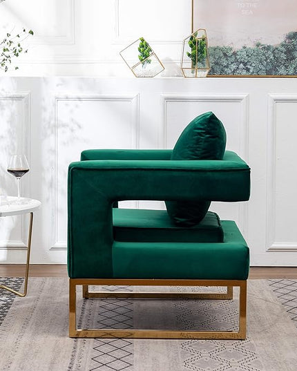 Roundhill Furniture Lenola Upholstered Accent Arm Chair, Green 27.5D x 29.75W x 34.5H in - LeafyLoom