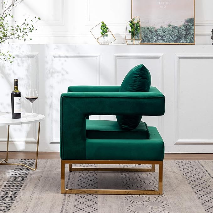 Roundhill Furniture Lenola Upholstered Accent Arm Chair, Green 27.5D x 29.75W x 34.5H in - LeafyLoom