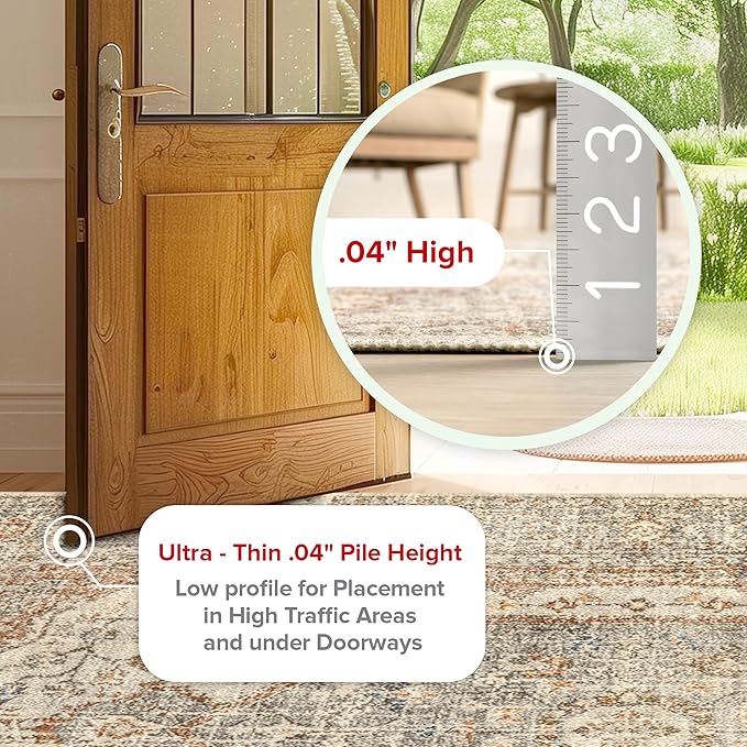 nuLOOM 8 Square Machine Washable Rain Haven Vintage Medallion Area Rug, Light Grey, Traditional Faded Design, Non-Slip Backing, Stain Resistant, For Bedroom, Dining Room, Living Room, Kitchen - LeafyLoom