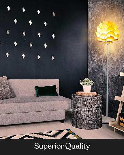 Brightech Artichoke LED Floor Lamp, Great Living Room Décor, Modern Lamp for Living Rooms & Offices, Bohemian Standing Lamp for Bedroom Reading, Tall Lamp with Multi-Panel Wooden Shade - LeafyLoom