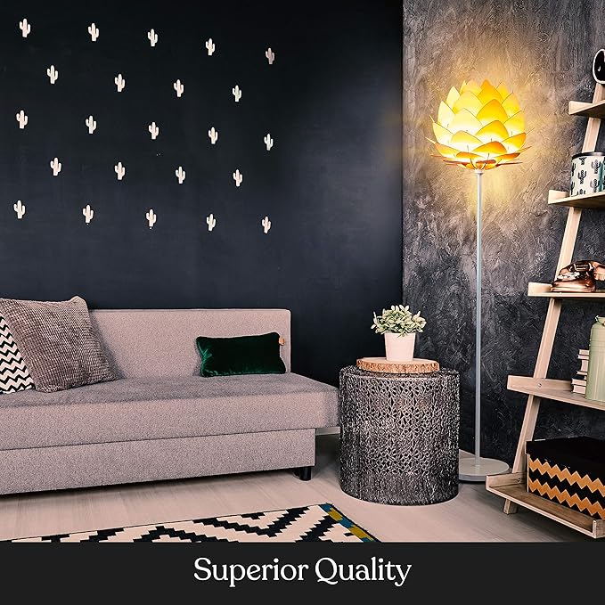 Brightech Artichoke LED Floor Lamp, Great Living Room Décor, Modern Lamp for Living Rooms & Offices, Bohemian Standing Lamp for Bedroom Reading, Tall Lamp with Multi-Panel Wooden Shade - LeafyLoom
