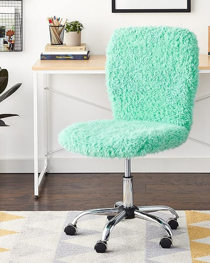 Faux Fur Rolling Task Chair, Mint - LeafyLoom