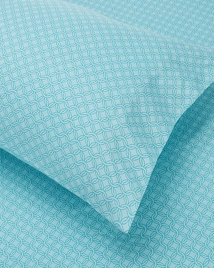 Amazon Basics Lightweight Microfiber Bed-in-a-Bag Comforter 7-Piece Bedding Set, Full/Queen, Industrial Teal, Geometric - LeafyLoom