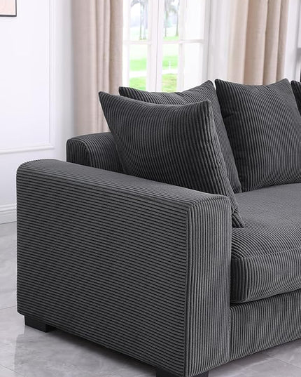 110" Modern L-shaped Sectional Sofa with Big Chaise,Upholstered Sleeper Couch W/ 6 Throw Pillows & Generously Armrests,Easy Assembly,Spacious Loveseat for Living Room Apartment Home,Dark Gray - LeafyLoom