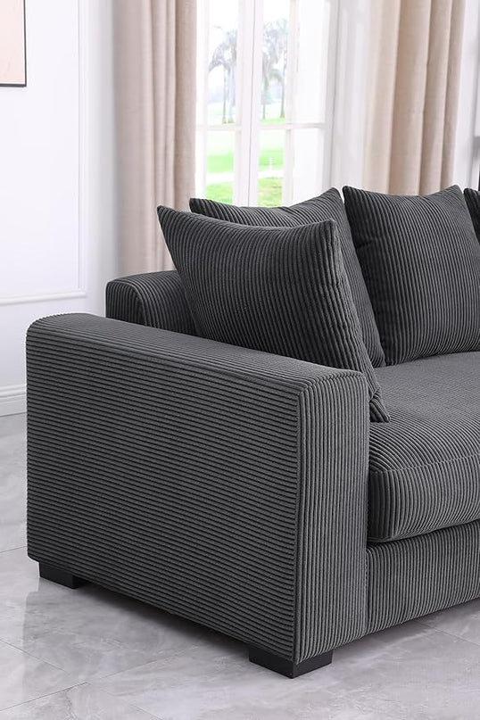 110" Modern L-shaped Sectional Sofa with Big Chaise,Upholstered Sleeper Couch W/ 6 Throw Pillows & Generously Armrests,Easy Assembly,Spacious Loveseat for Living Room Apartment Home,Dark Gray - LeafyLoom