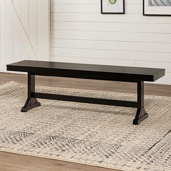 Walker Edison 3 Person Modern Farmhouse Wood Armless Kitchen Table Set Dining Chairs, 60 Inch, Black - LeafyLoom