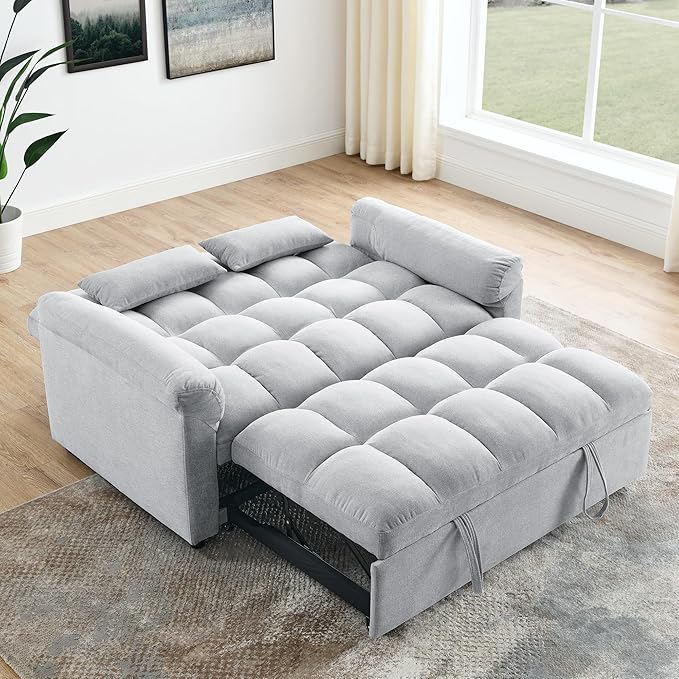 Large 2 Seater Sofa&Couch Loveseat W/Pull Out Sleeper Couch Bed and Pillows,3 in 1 Reclining Backrest Love Seat Convertible Twin XL Size Sleeper&Sofabed for Home Apartment Office Living Room - LeafyLoom