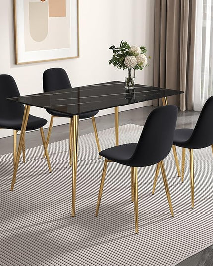 NicBex Small Kitchen Table Set for 4 Dining Room Set Modern Medieval Style Restaurant Cushioned Side Chairs, Equipped with Velvet Fabric Cushions and Metal Legs, Black - LeafyLoom