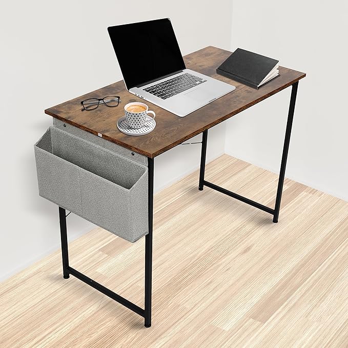 HealSmart Home Office Computer Desk, Modern Style Design with Headphone Hooks for Working, Writing and Gaming, 32 Inch, 47 Inches, Deep Brown - LeafyLoom